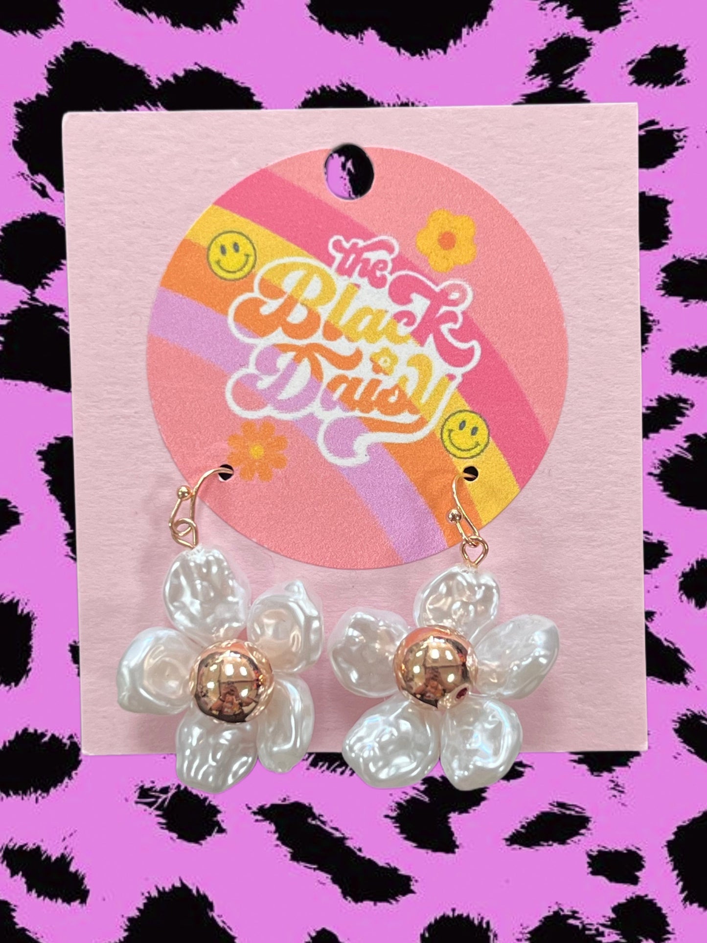 Gold and Pearl Flower Dangle Earrings