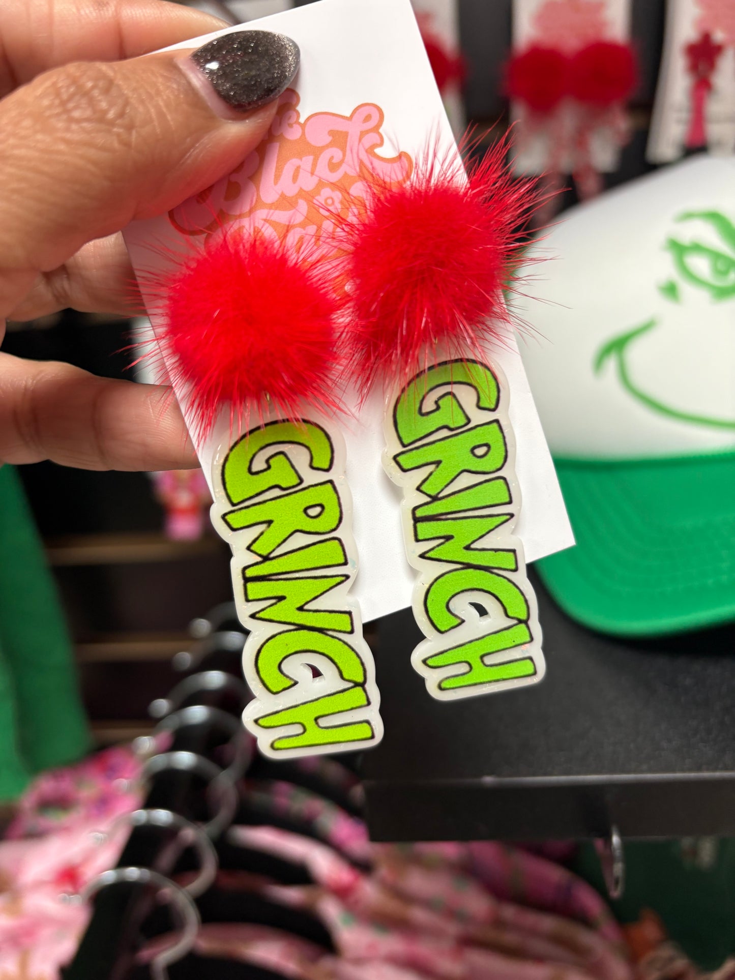 Red Poof Grinch Earrings