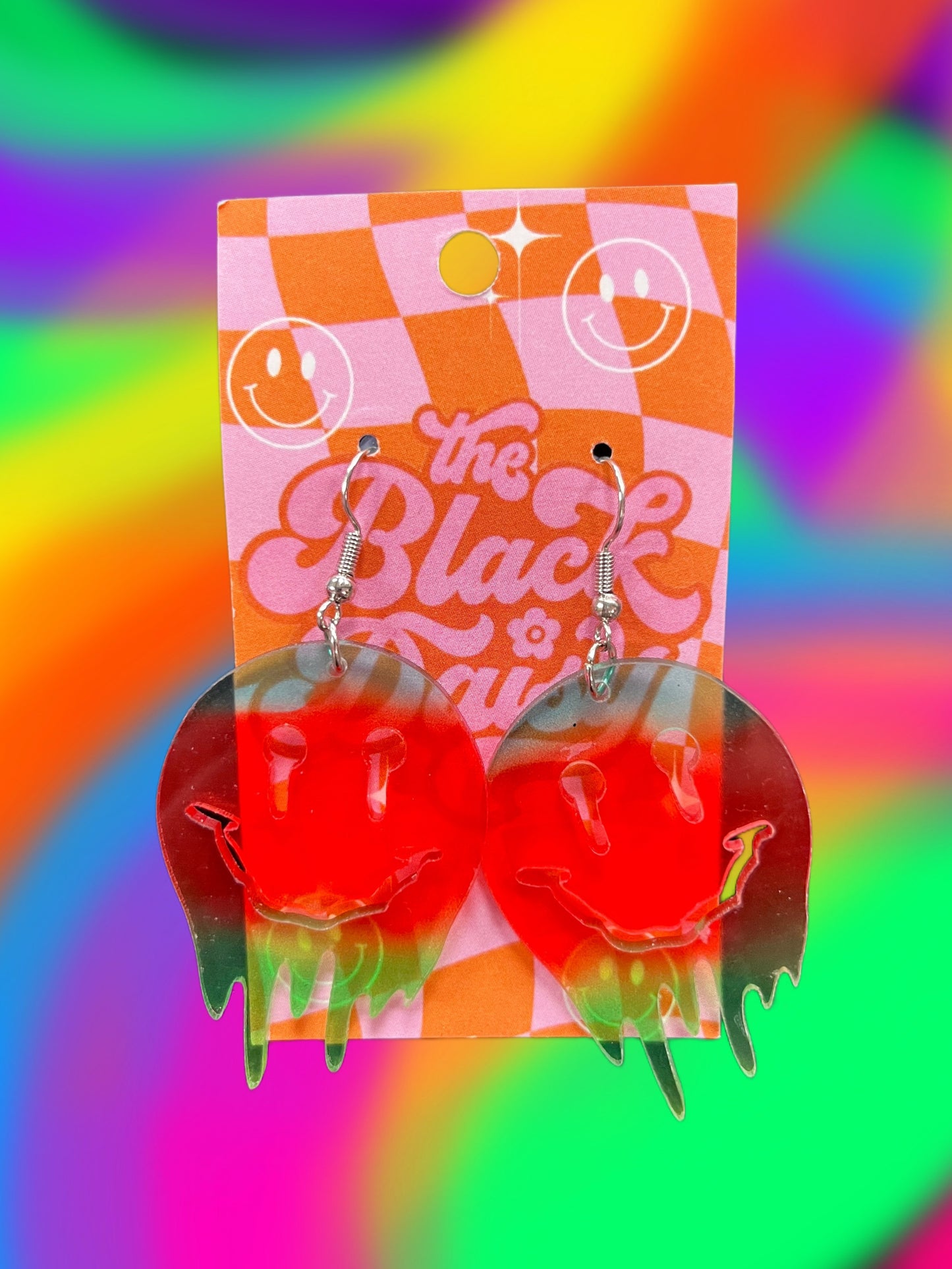 Rainbow Drippy Smiley Earrings