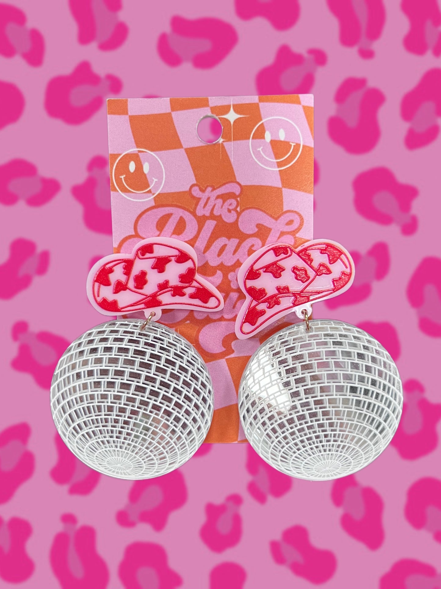 Cowgirl Hat and Disco Ball Stud Earrings