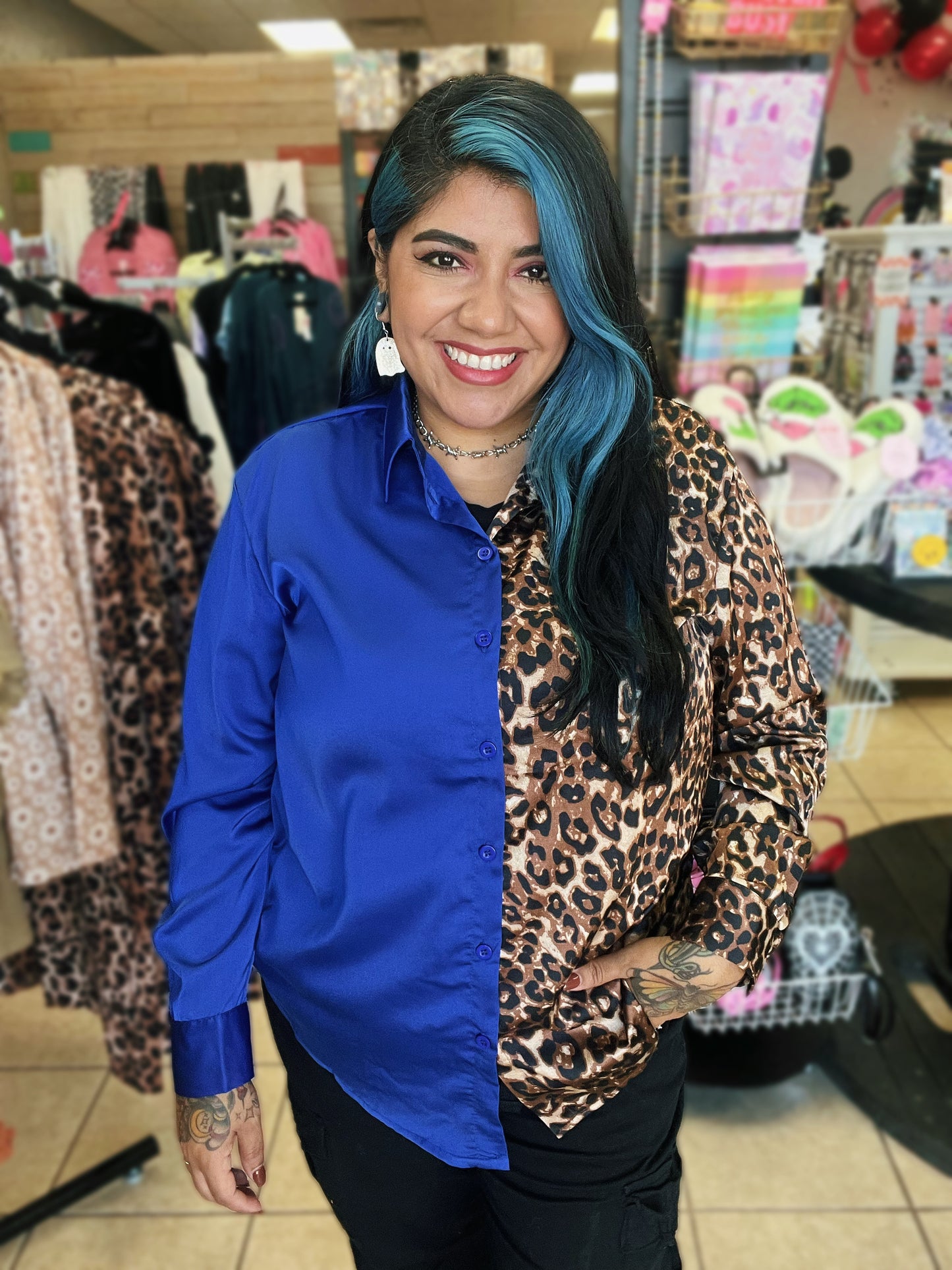 Leopard and Royal Split Top