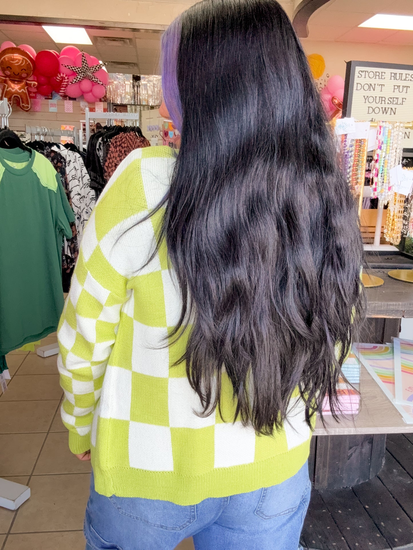 Green Checkered Cardigan