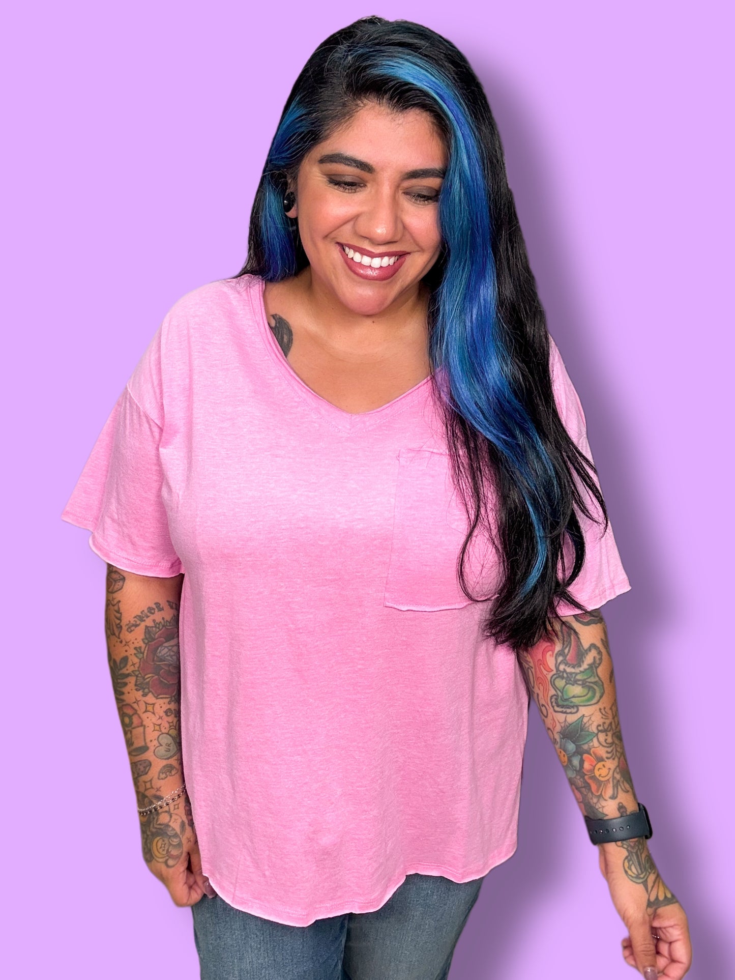 Mauve Vneck Oversized Tee