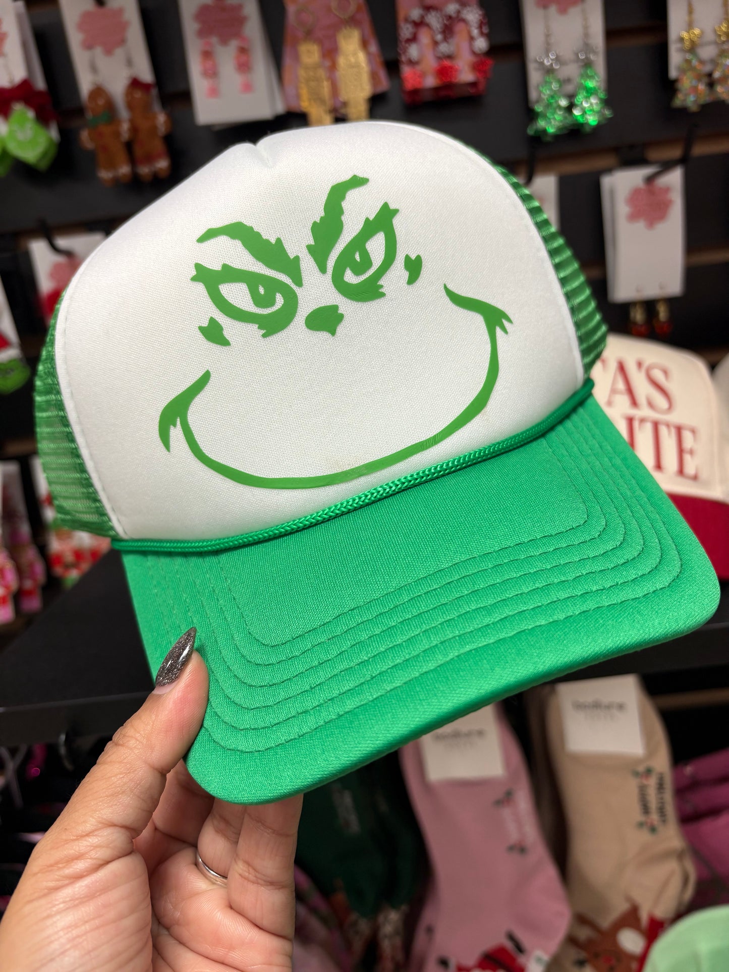 Grinch Face Trucker Hat