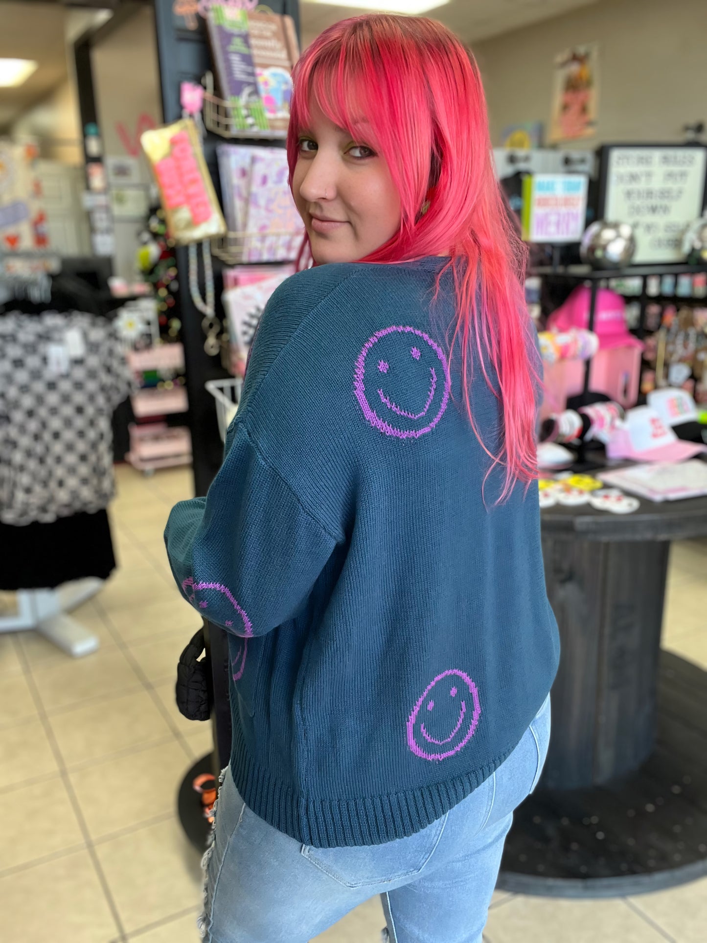 All Smiles Teal Cardigan Sweater