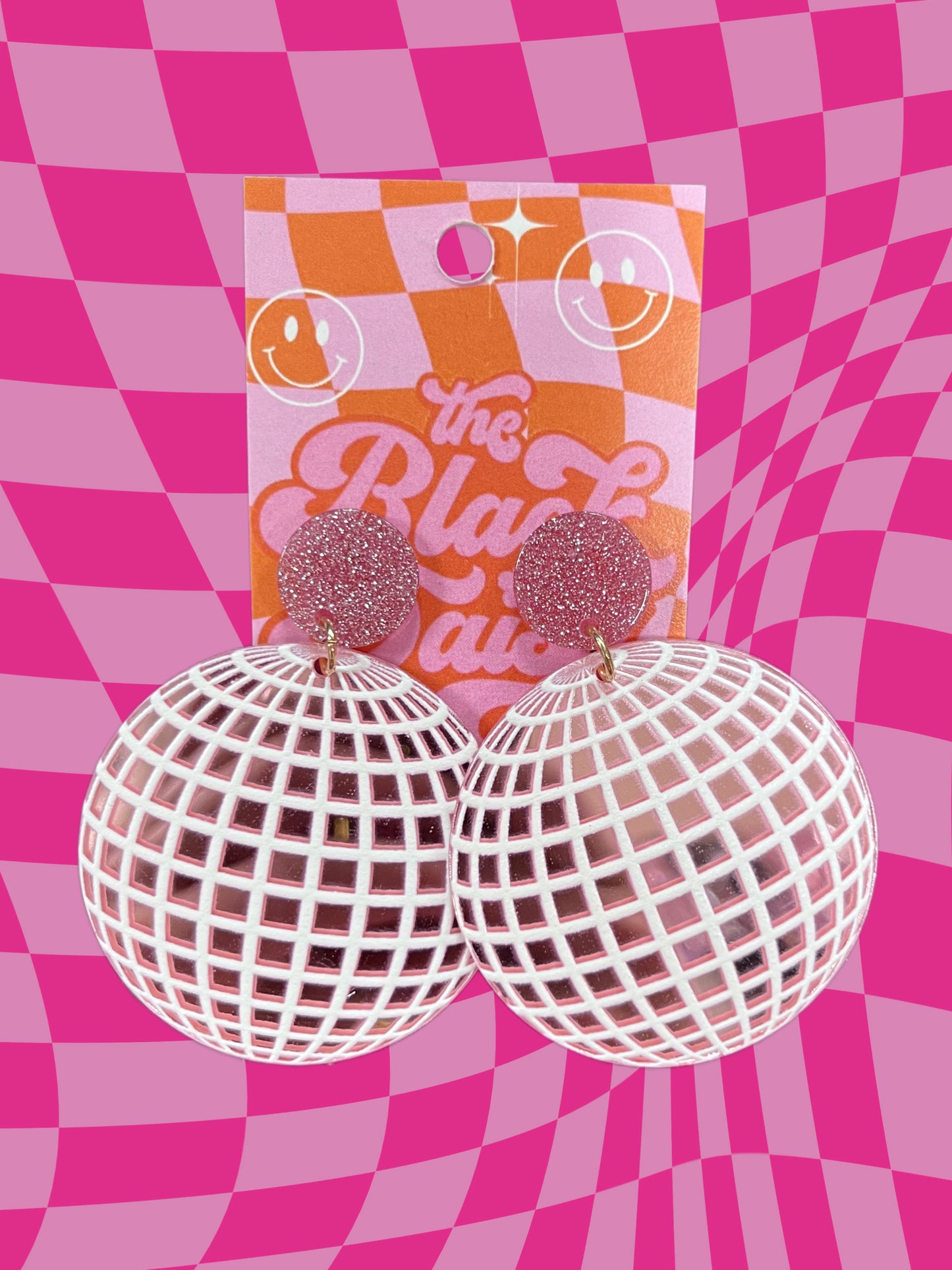 Pink Disco Ball Stud Earrings