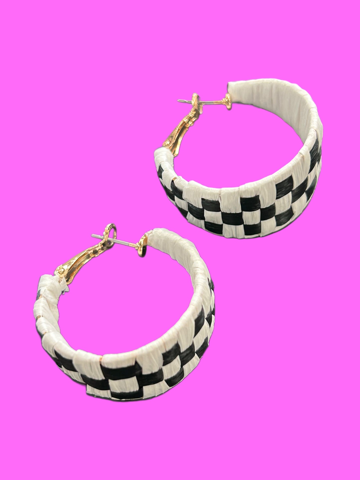 Rafia Checker Hoop Earrings