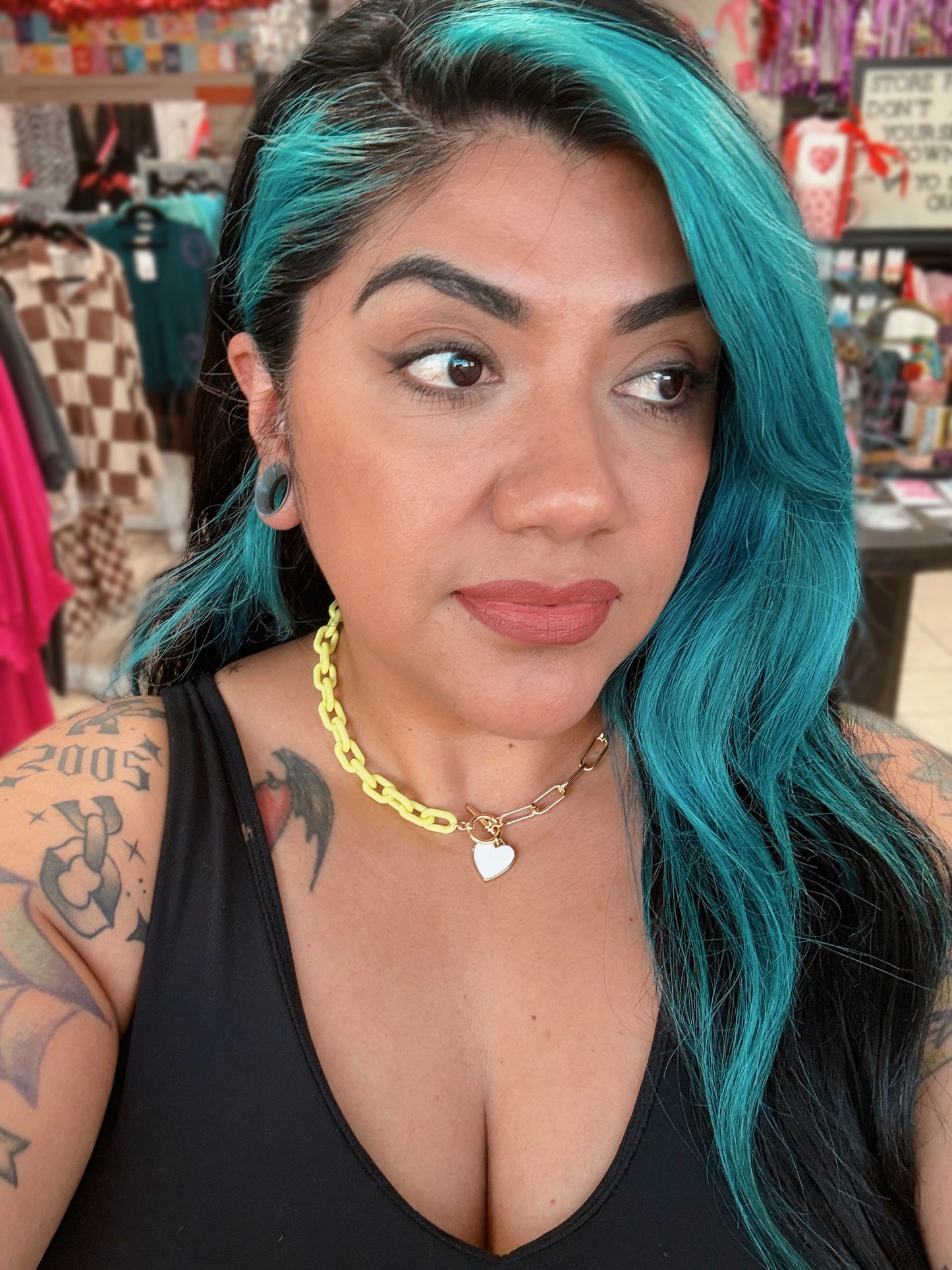 Gold and Yellow Link Heart Necklace