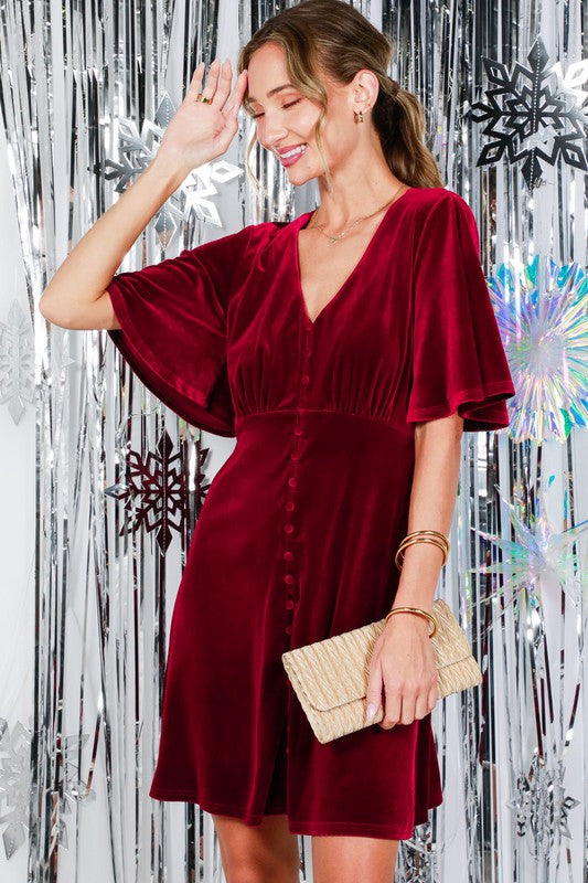 Burgundy Velvet Mini Dress