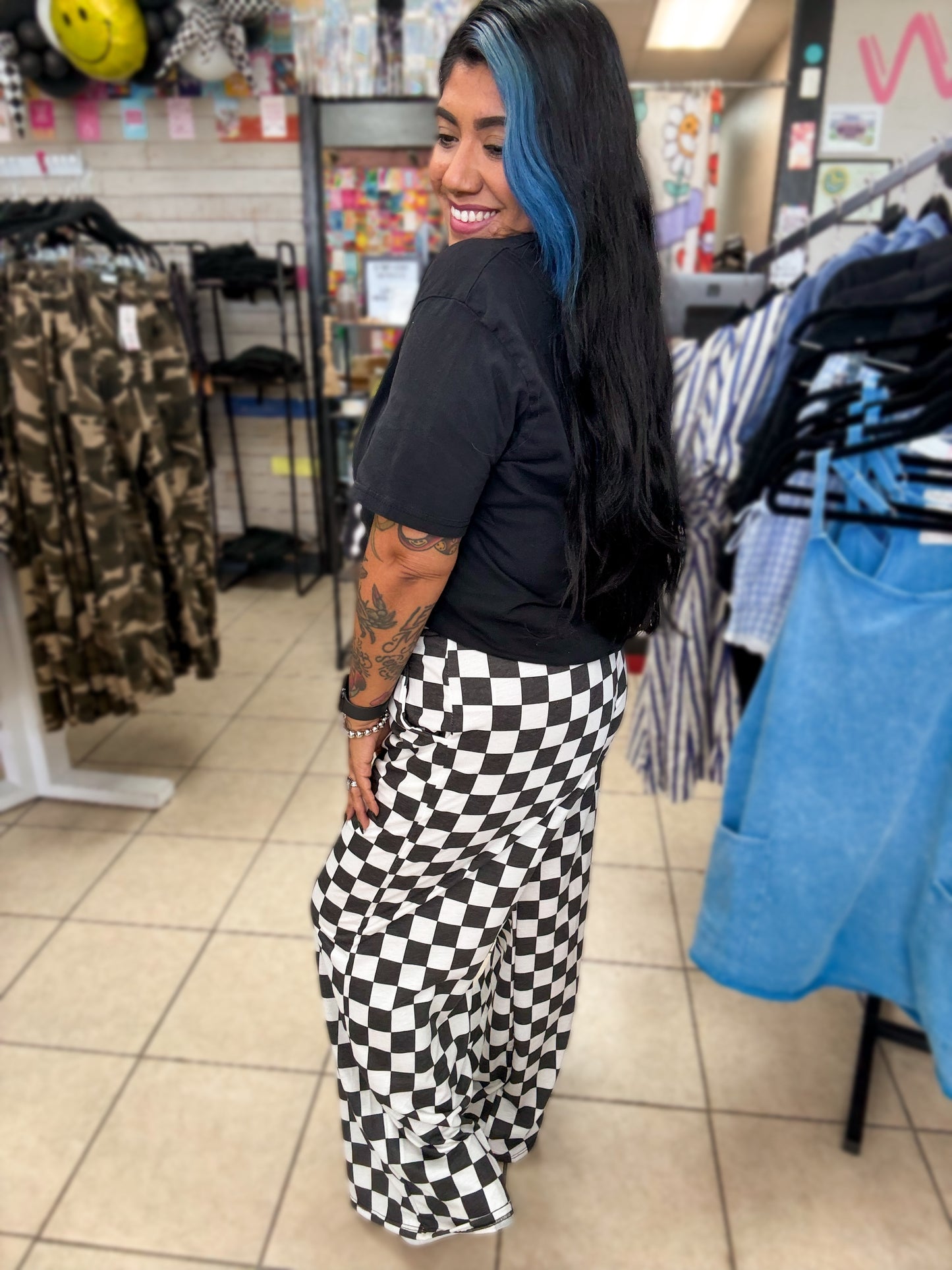 Checkered Wide Leg Pants