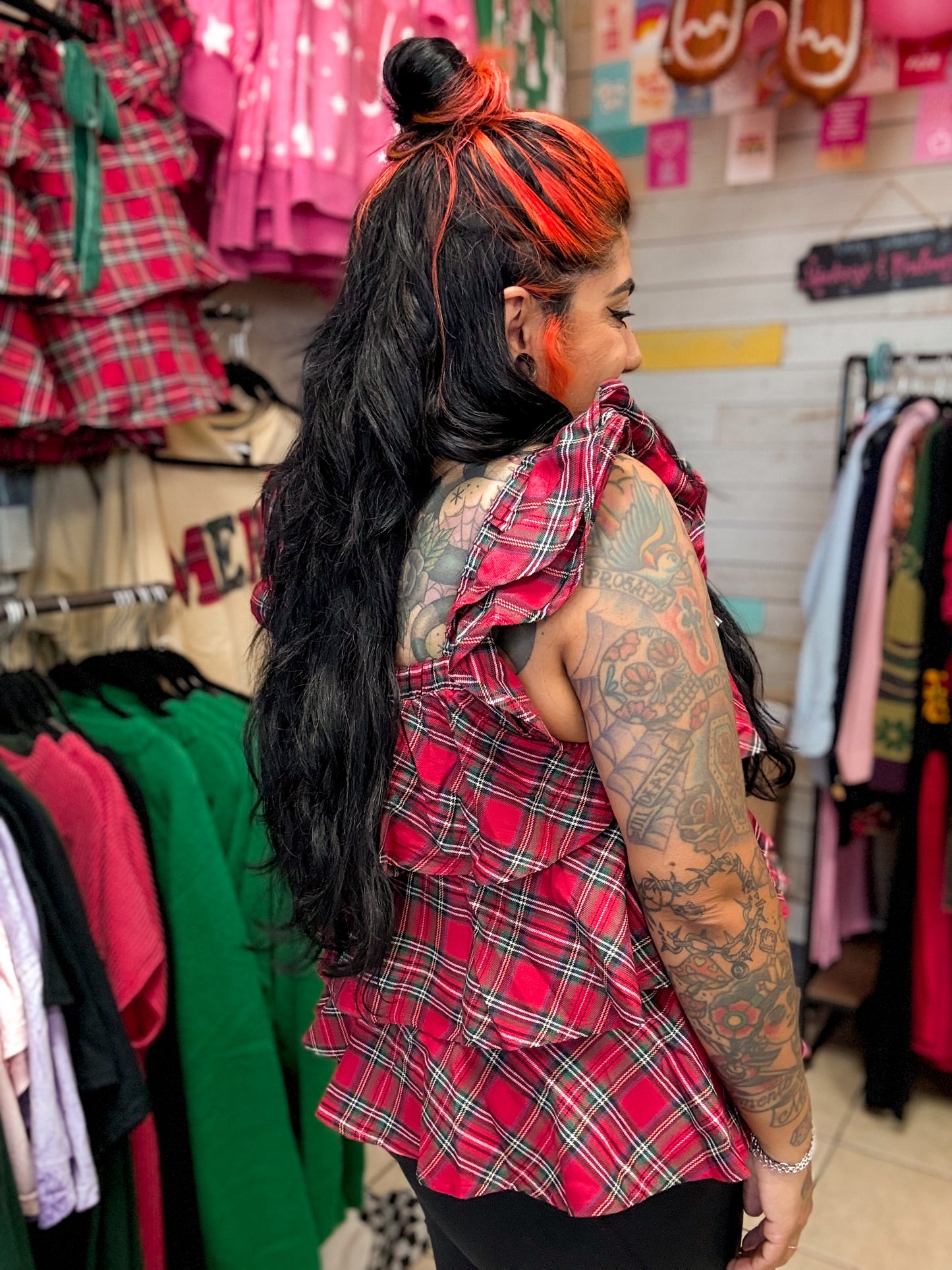 Christmas Plaid Ruffle Top