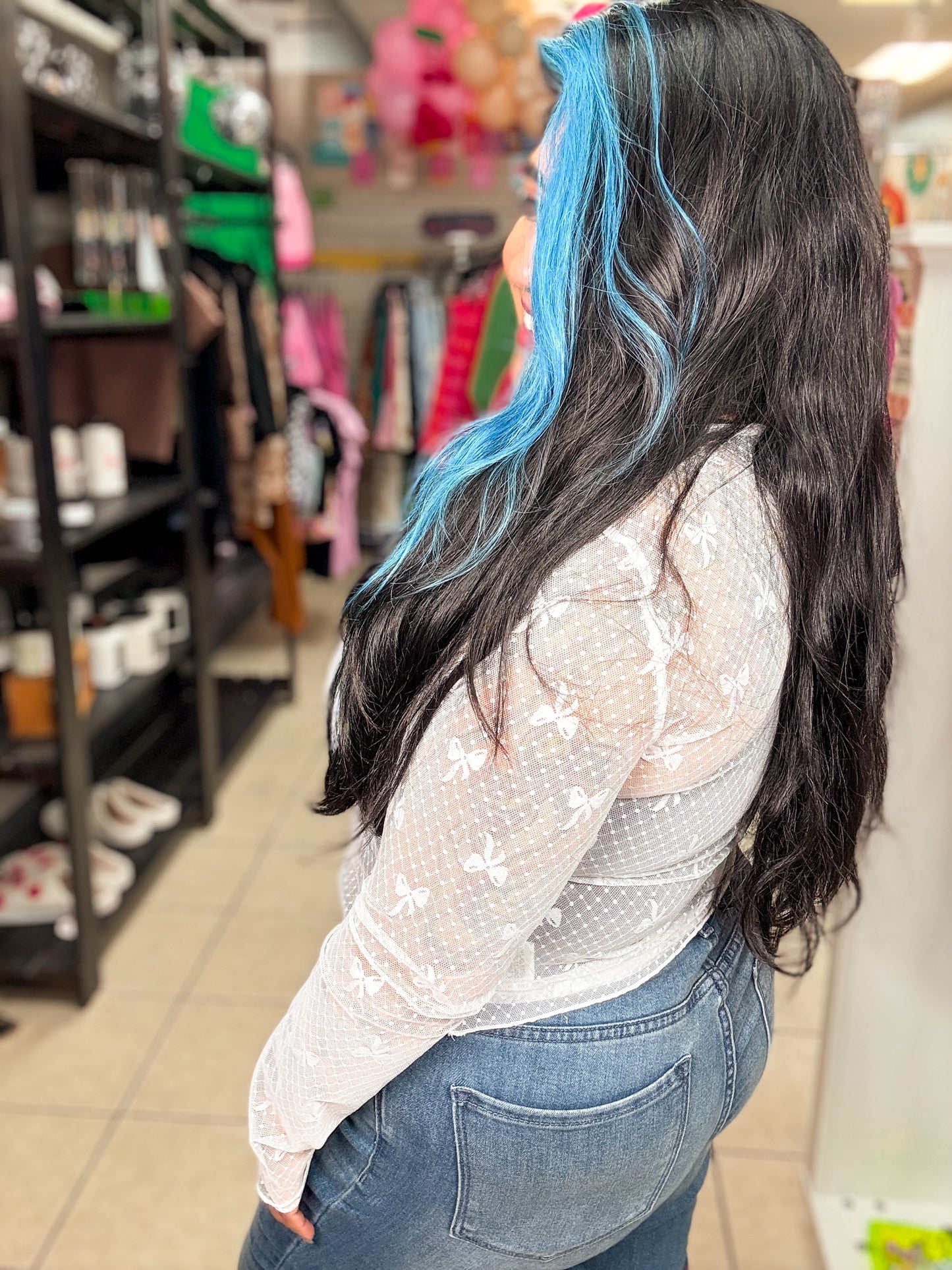 White Bow Mesh Top