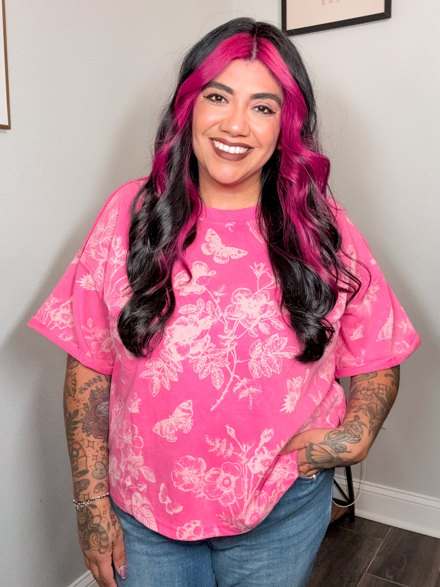 Pink Butterfly Floral Top