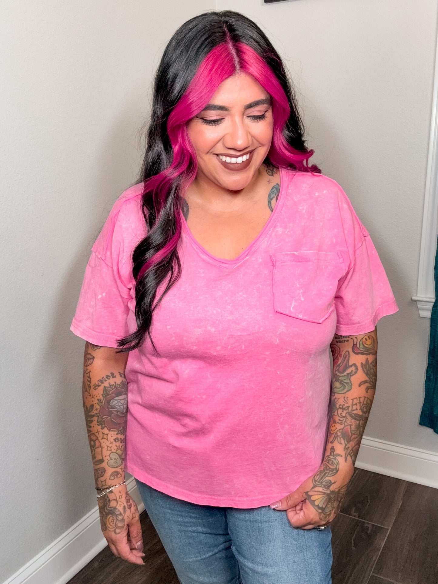 Pink Mineral Wash Pocket Tee