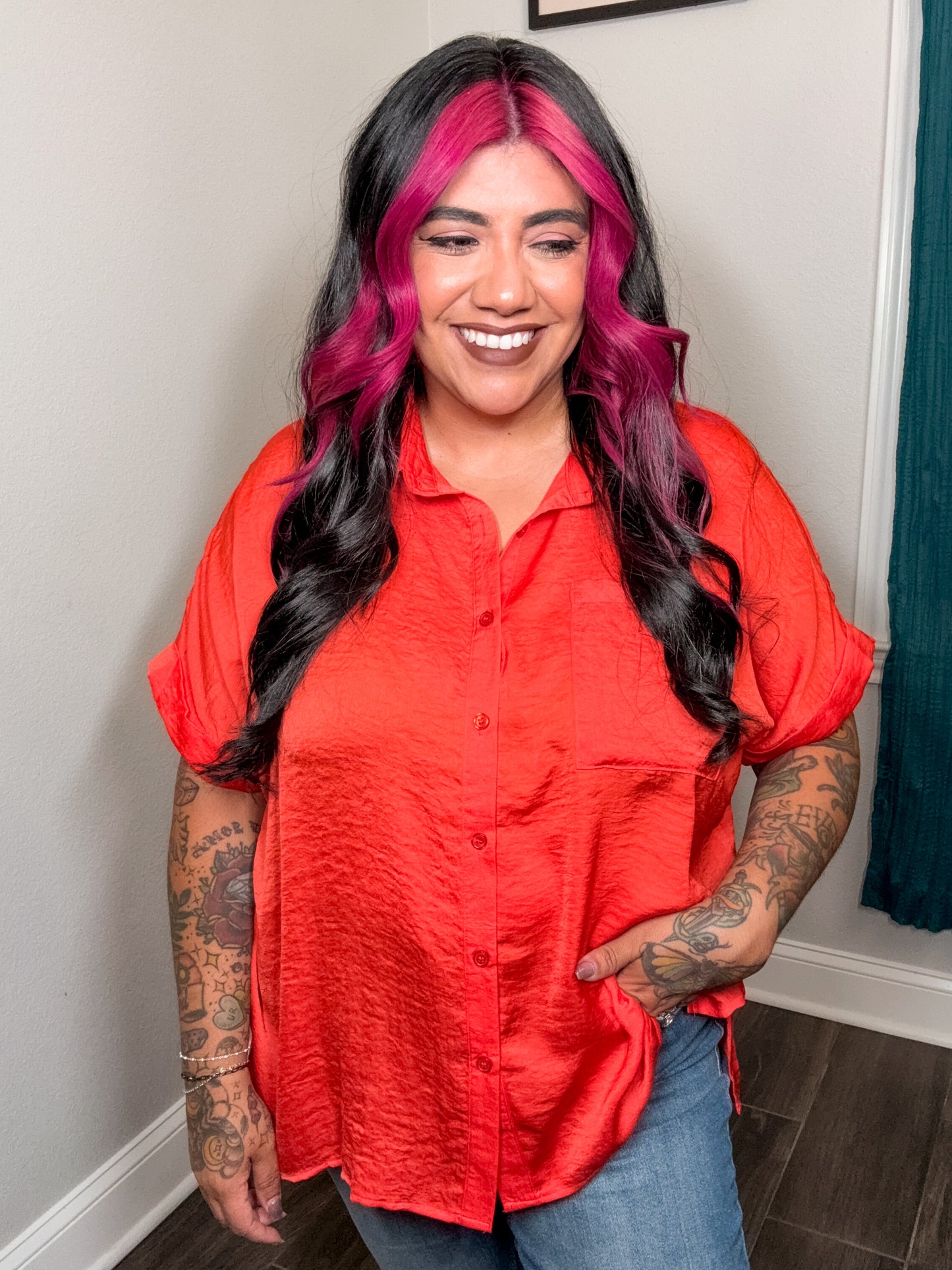 Boxy Red Satin Top