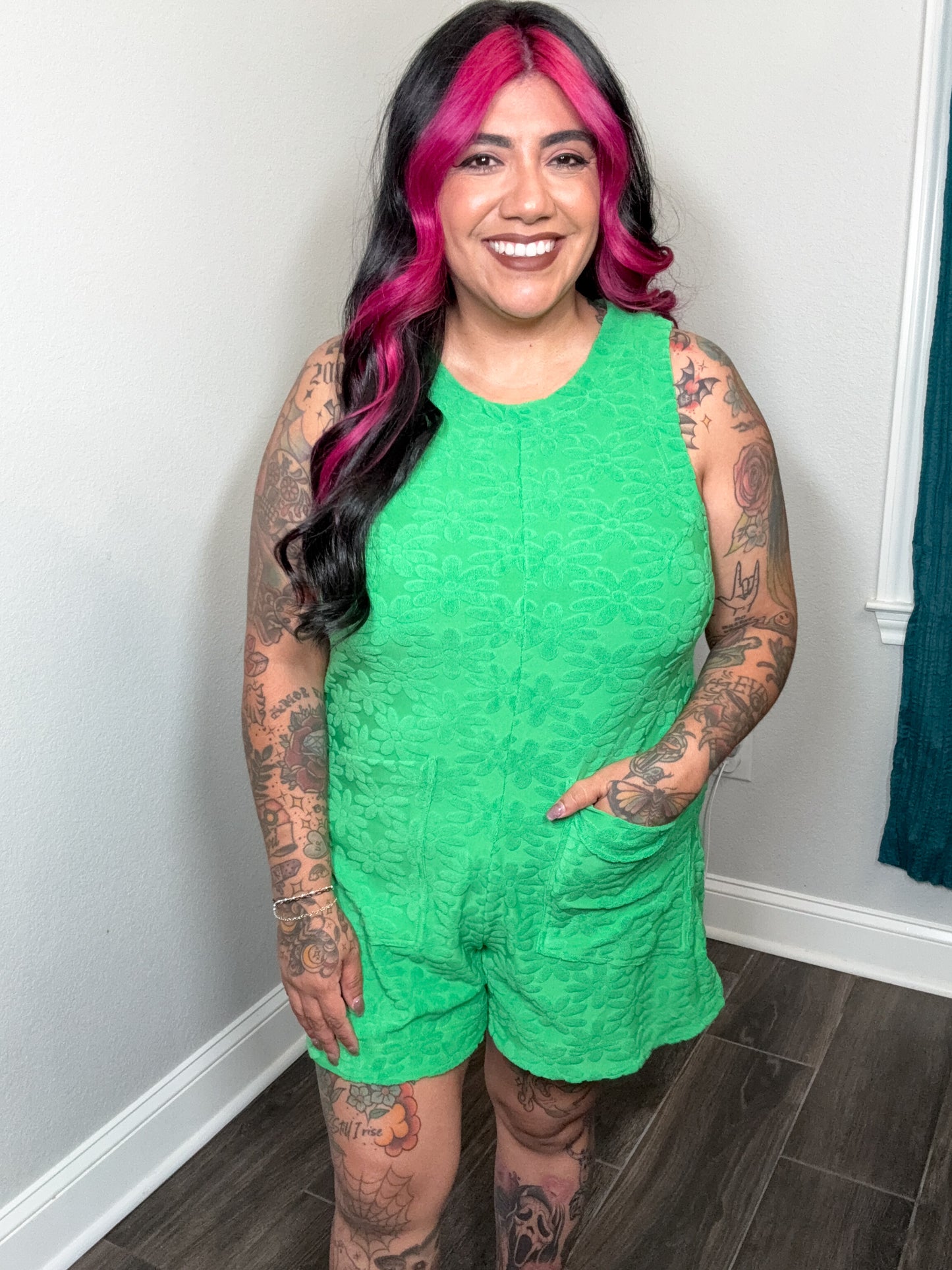 Green Daisy Terry Cloth Romper