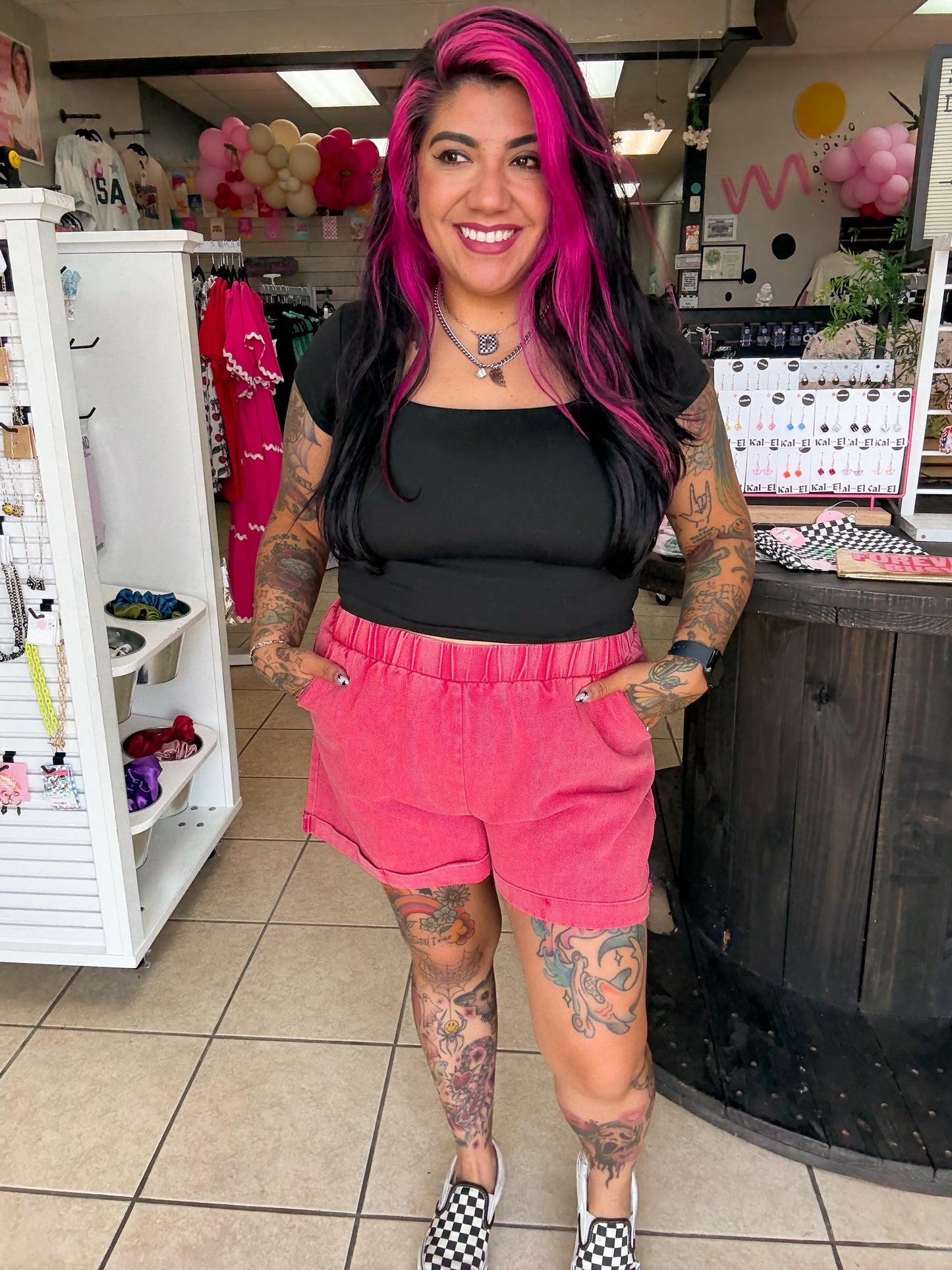 Red Heart Pocket Denim Shorts