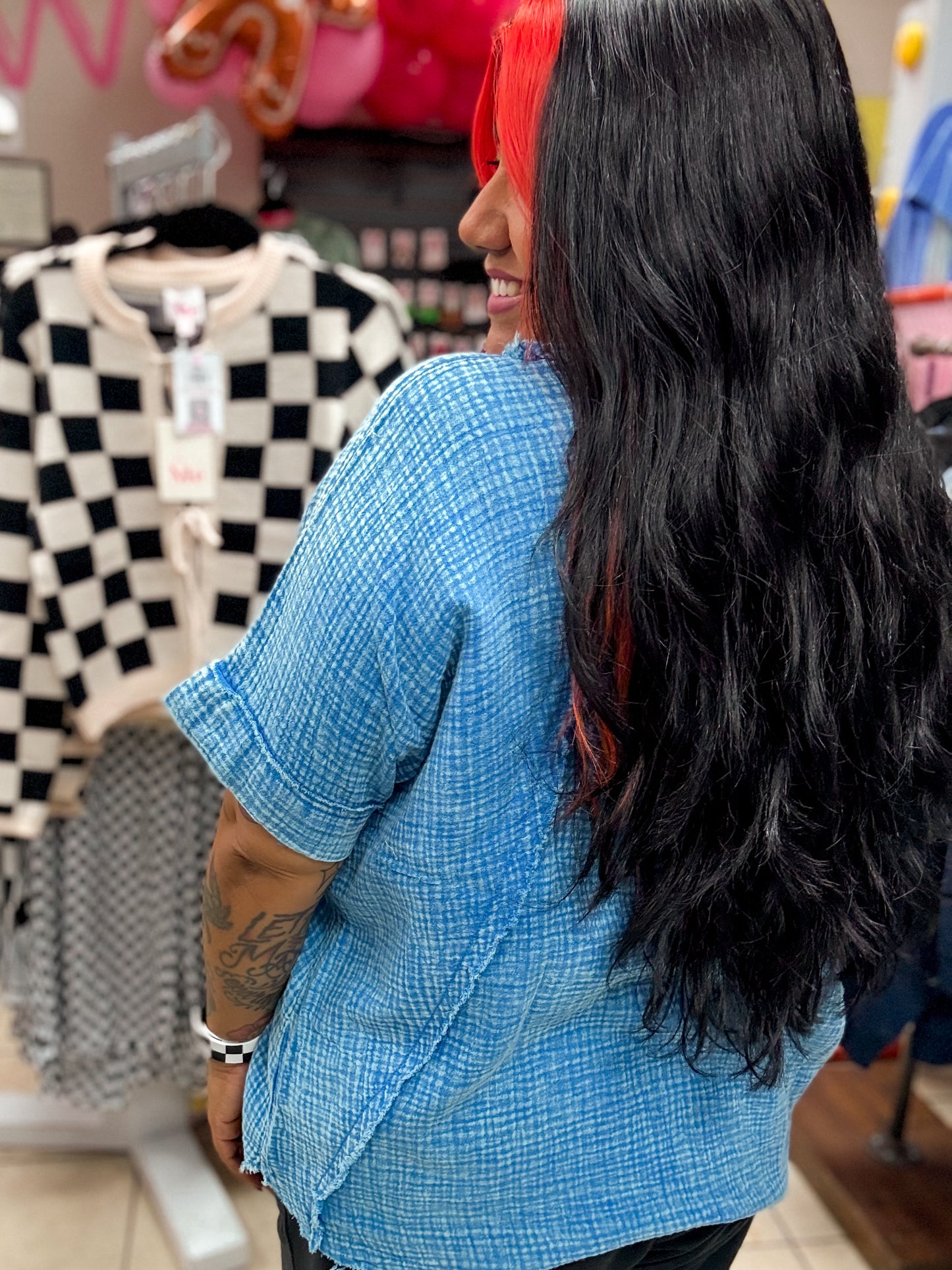 Ocean Blue Gauze Top