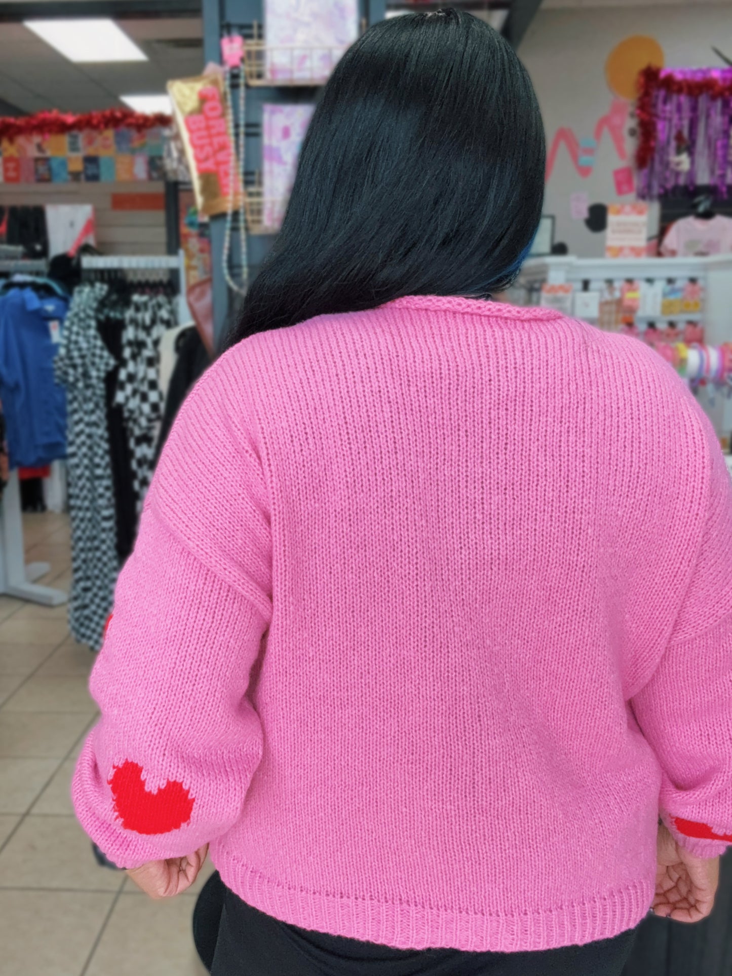 Pink Heart Front Bow Sweater