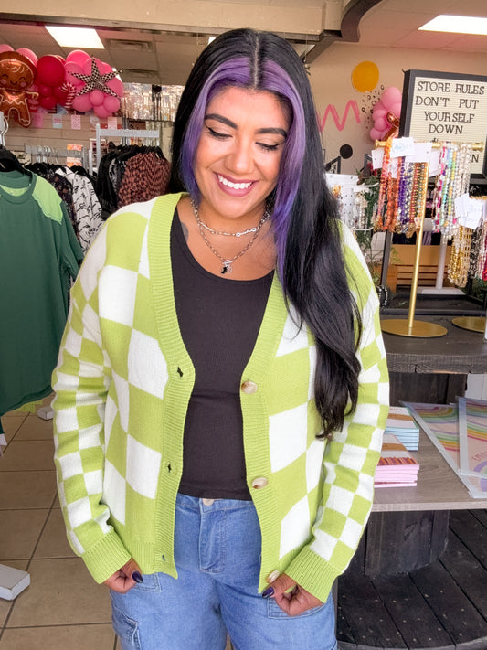 Green Checkered Cardigan