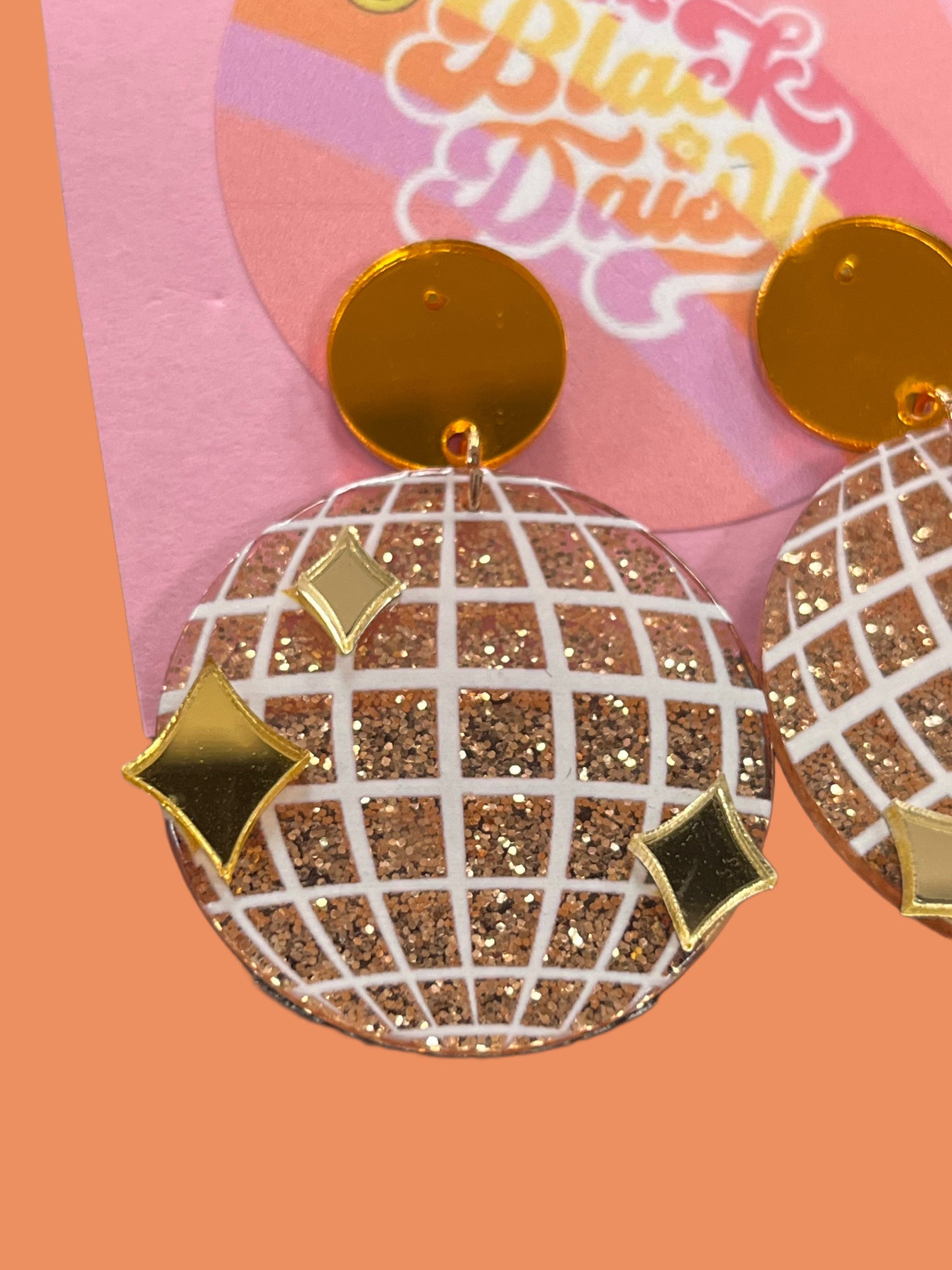 Gold Disco Ball Stud Earrings