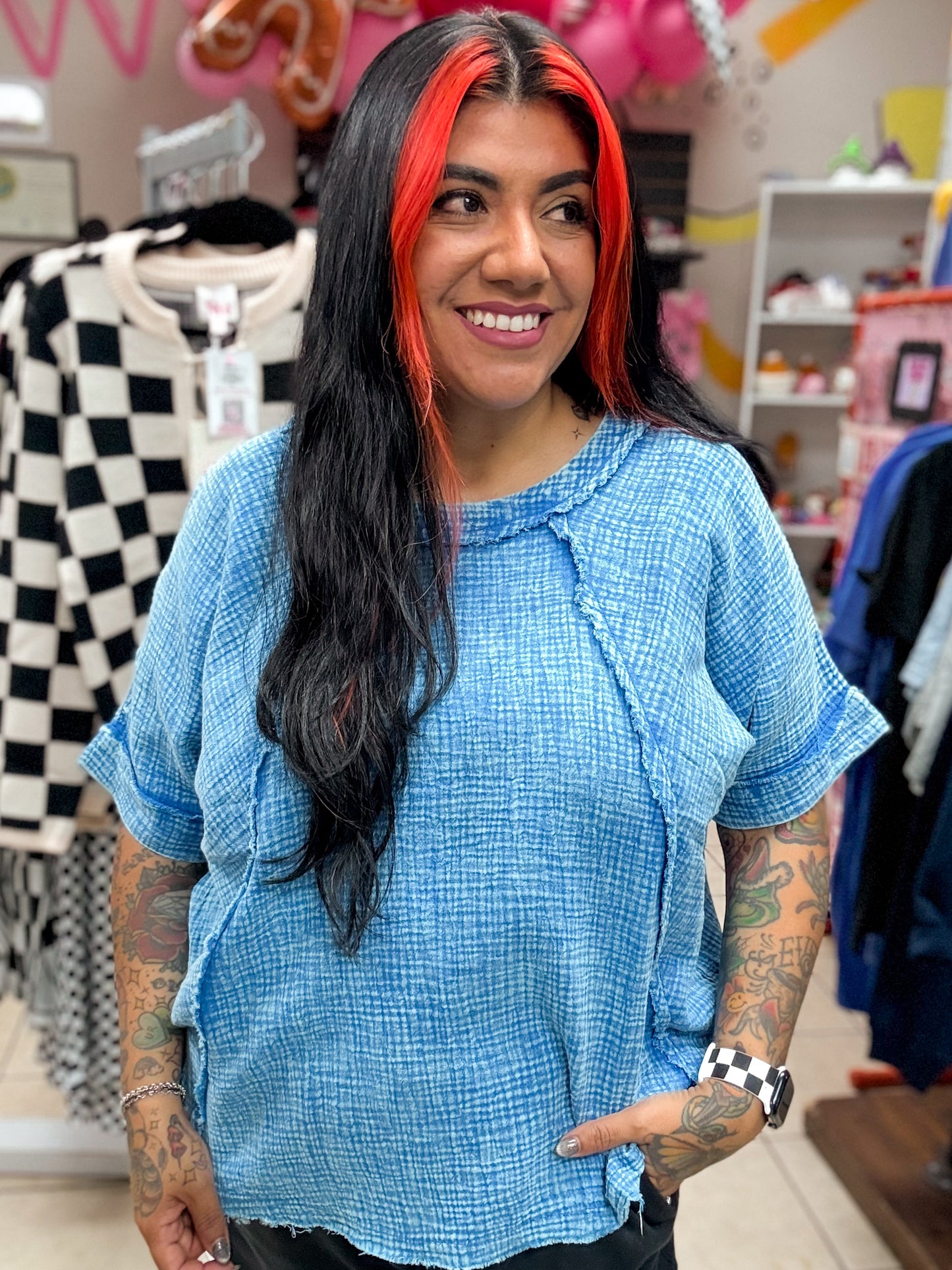 Ocean Blue Gauze Top