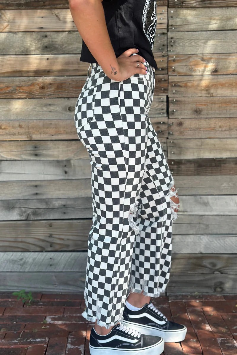 Checkered Distressed Pants