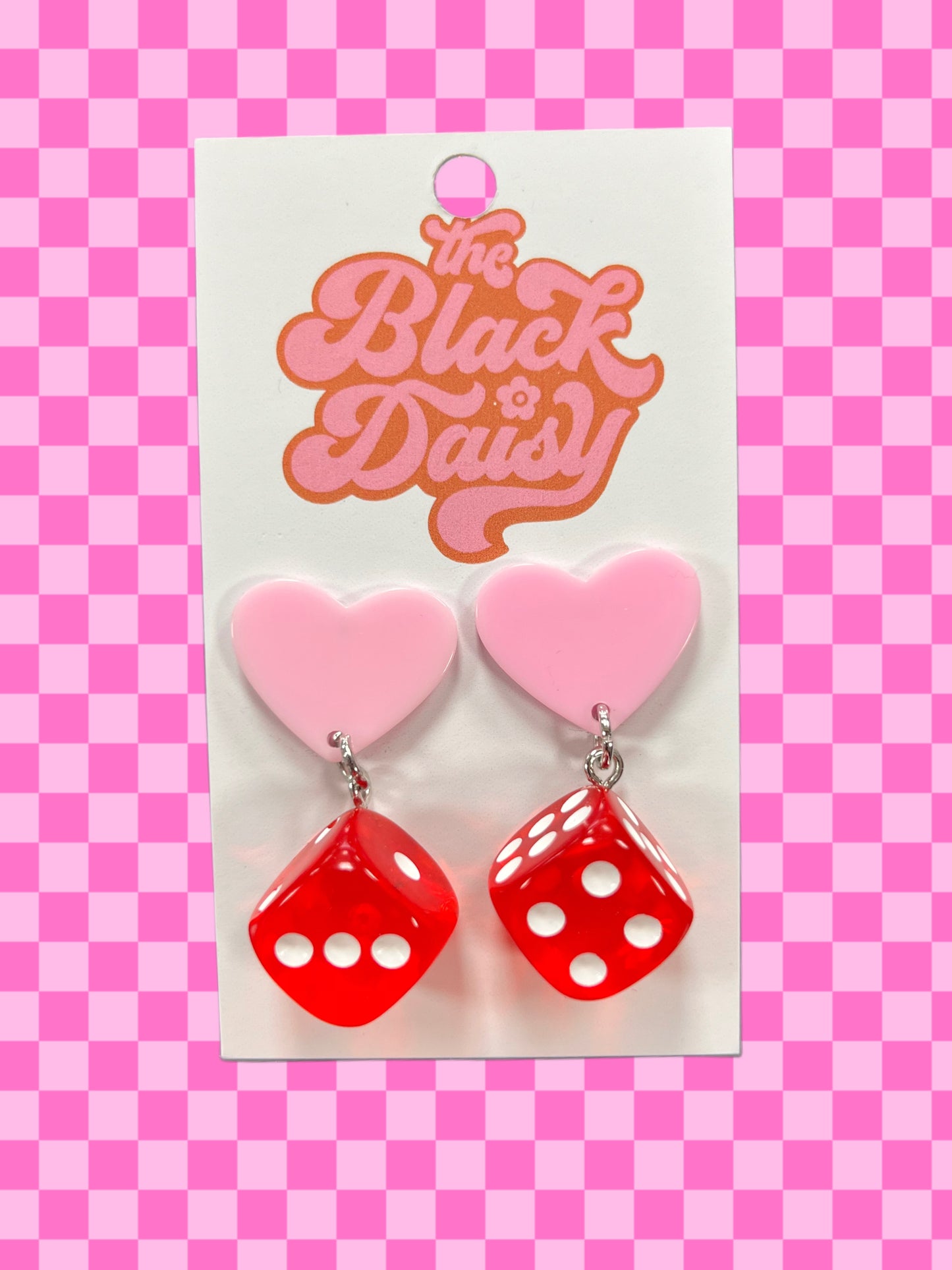 Heart Stud Dice Earrings - Red