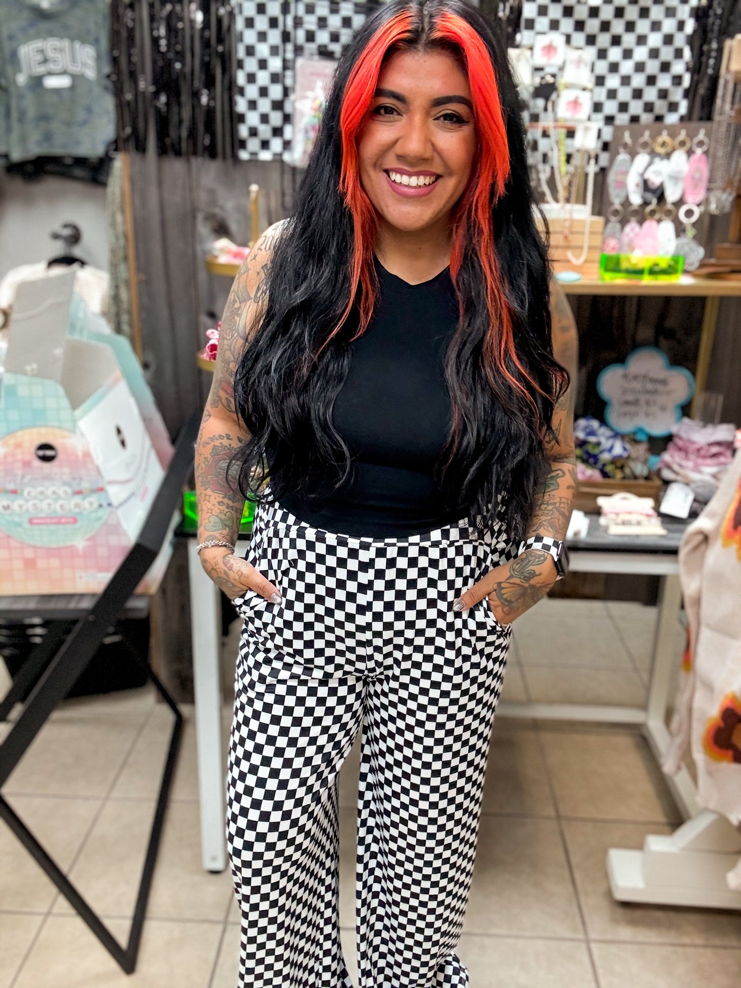 Checkered Wide Leg Pants