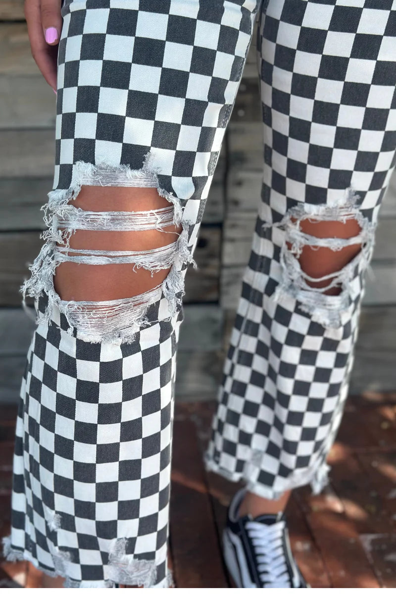 Checkered Distressed Pants