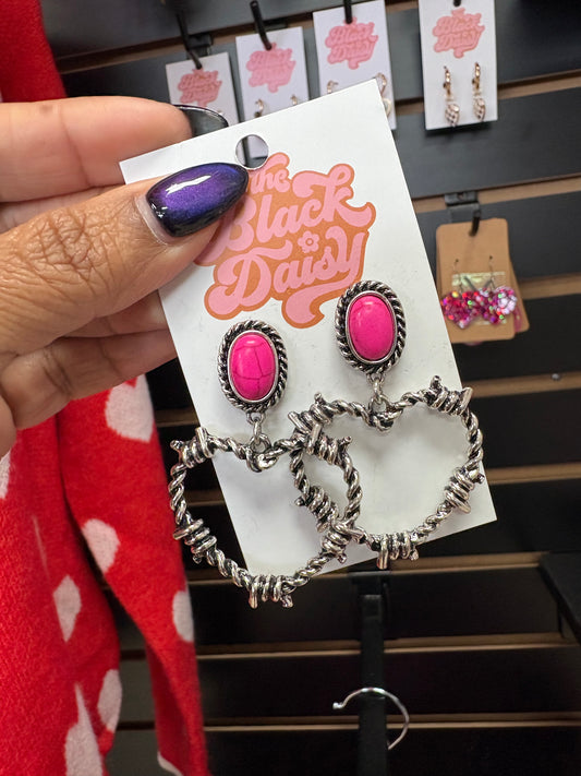 Silver Barbed Wire Heart Earrings