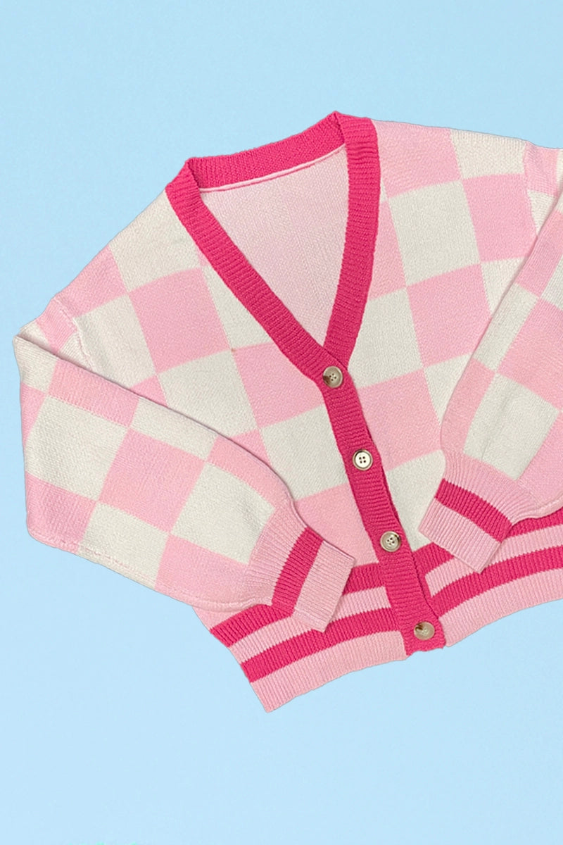 Baby Pink Checkered Cardigan