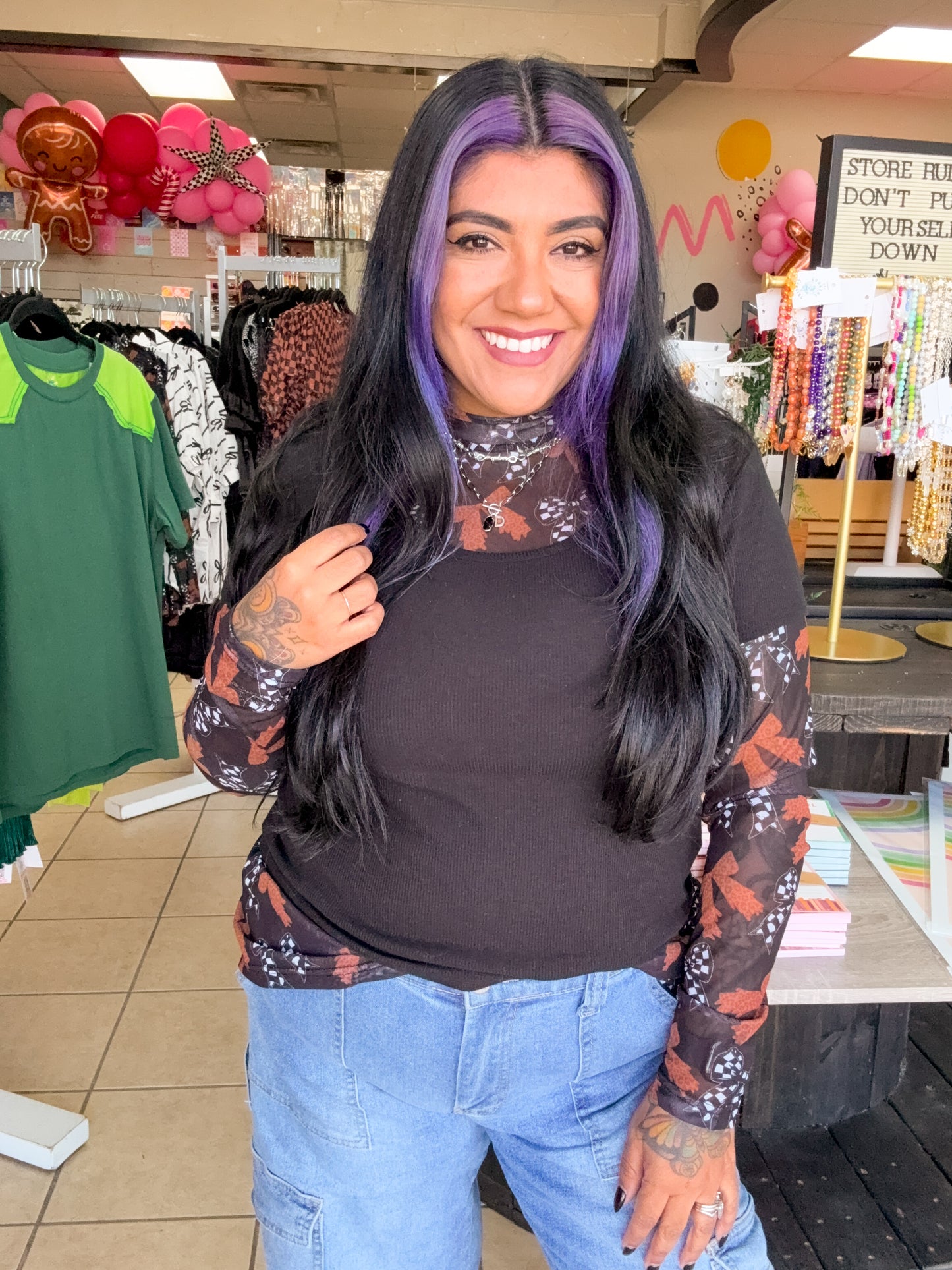 Checker and Leopard Bow Mesh Top