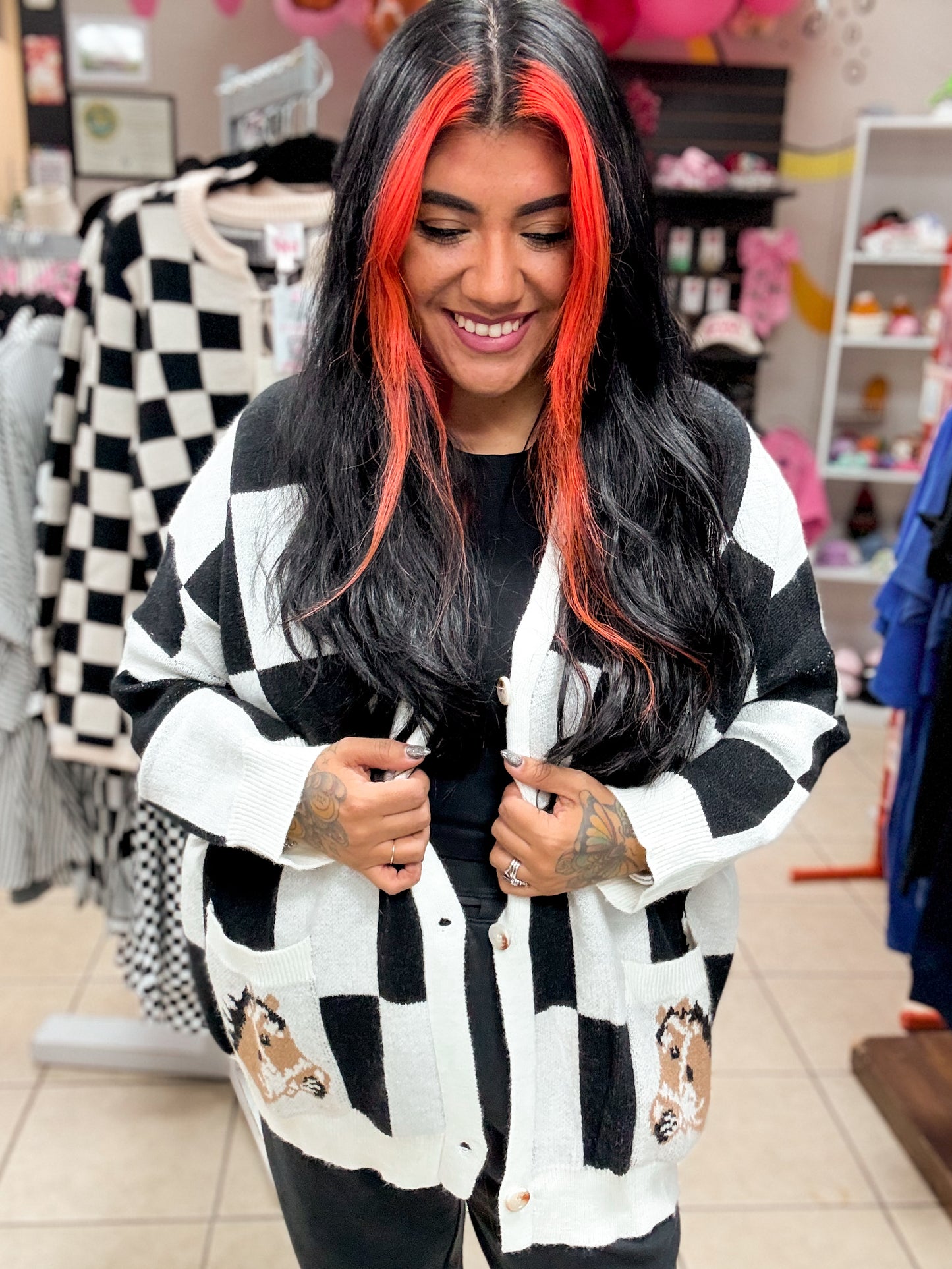 Checkered Horse Cardigan