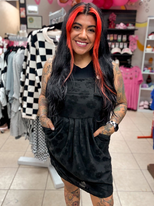 Black Daisy Overall Dress