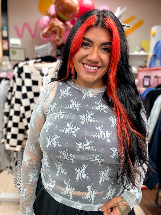 Baby Blue Lace Mesh Top