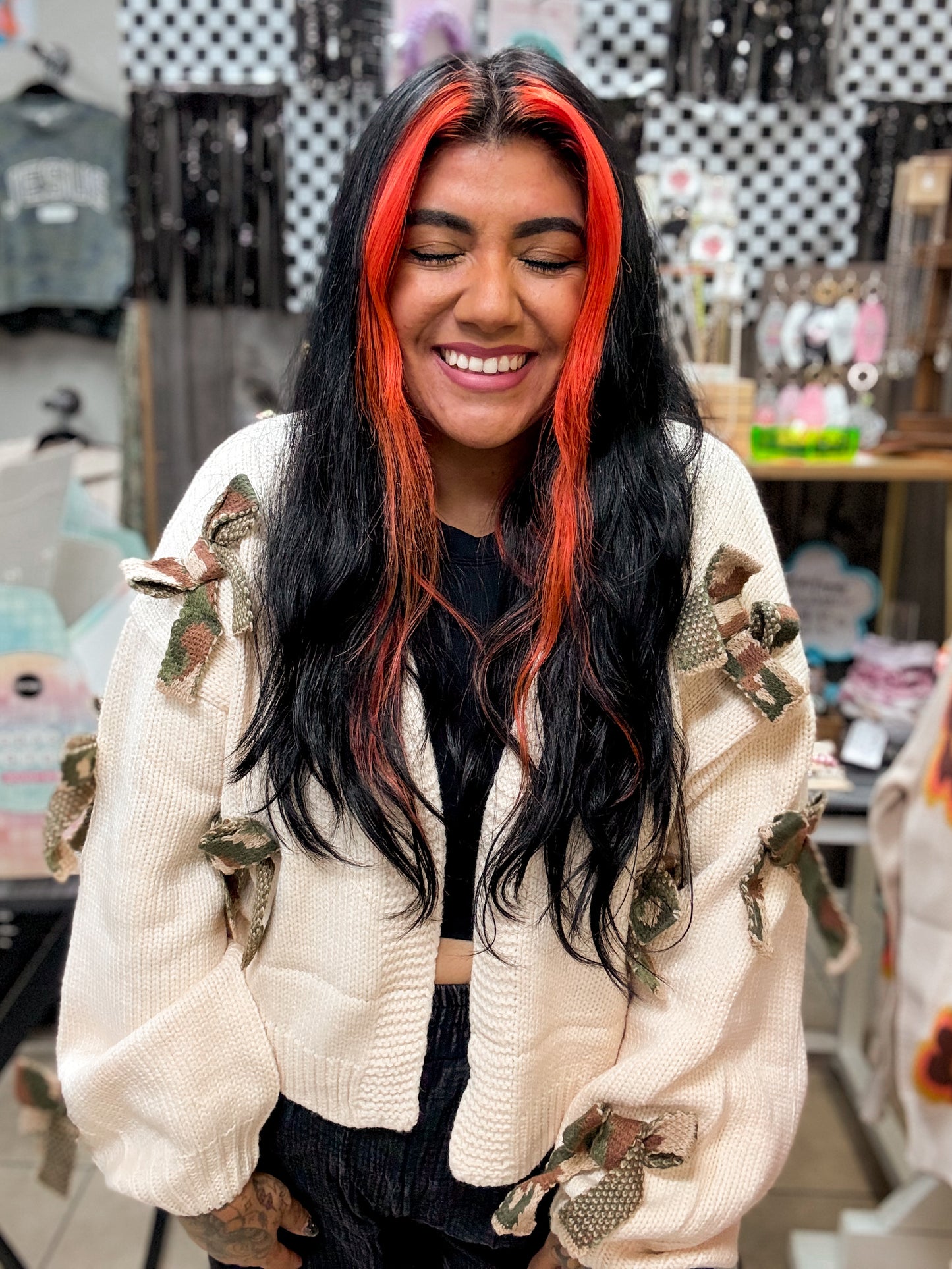 Ivory Camo Bow Cardigan