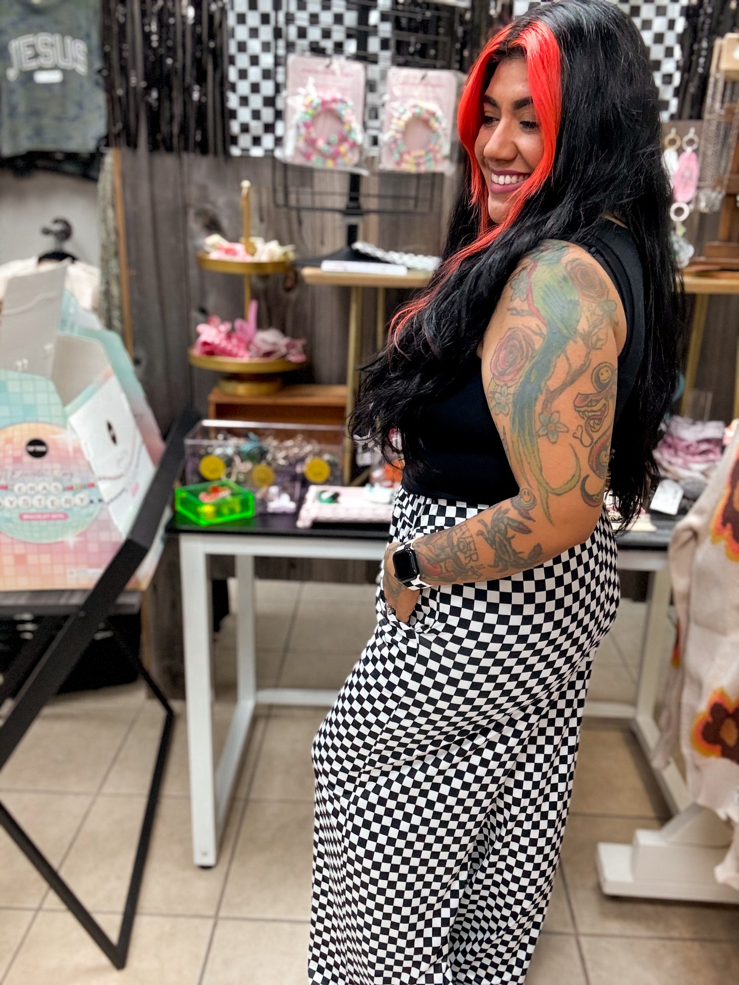 Checkered Wide Leg Pants