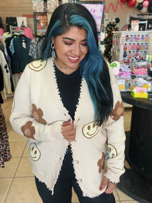 Retro Smiley Daisy Cardigan