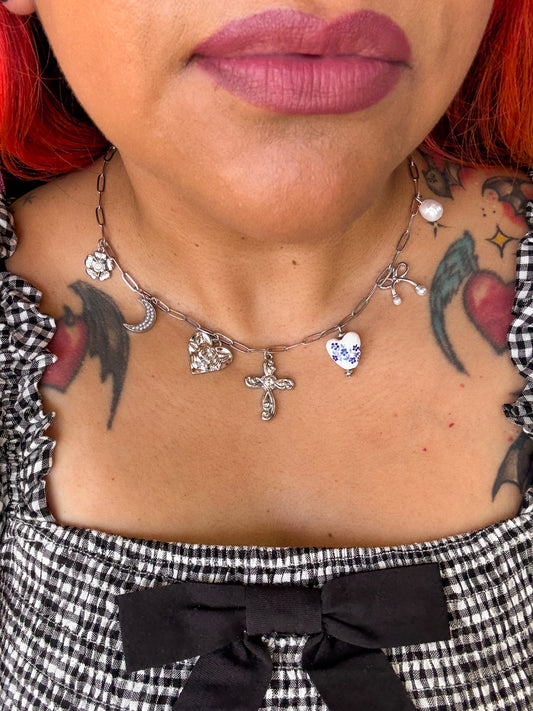 Silver Coquette Charm Necklace