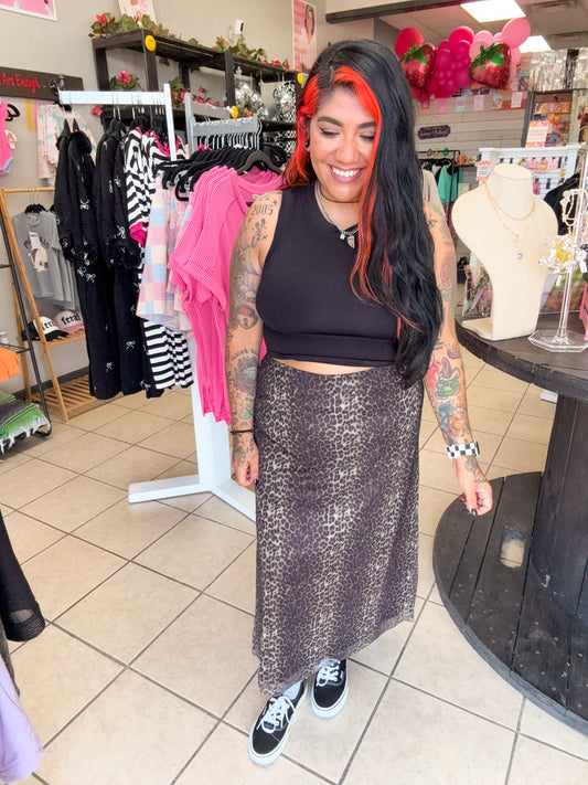 Mesh Leopard Print Skirt