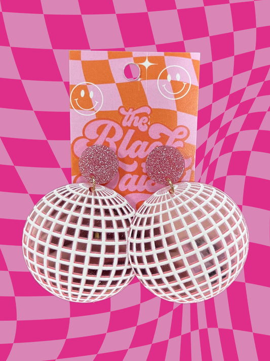 Pink Disco Ball Stud Earrings