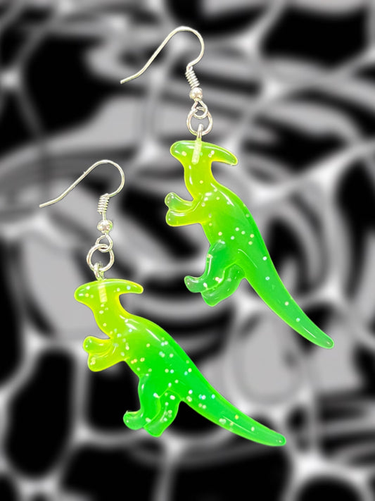 Green Dinosaur Dangle Earrings