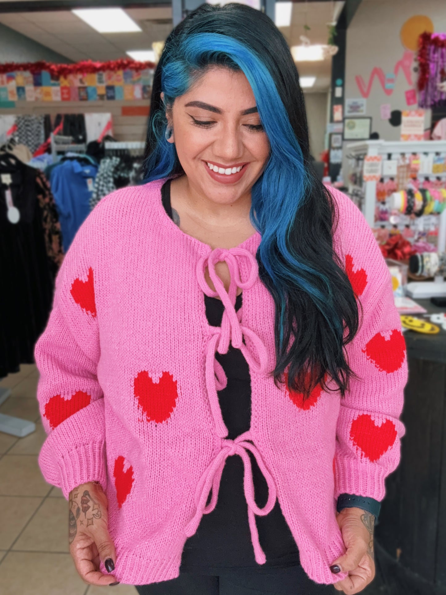 Pink Heart Front Bow Sweater