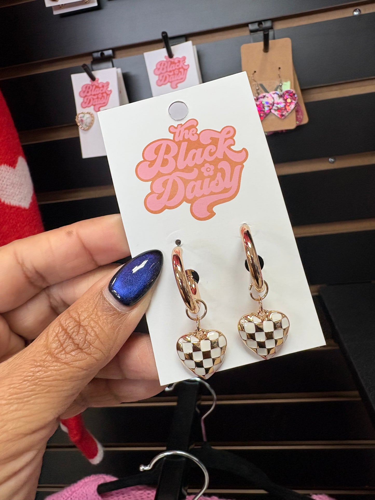 White Checkered Hoop Earrings
