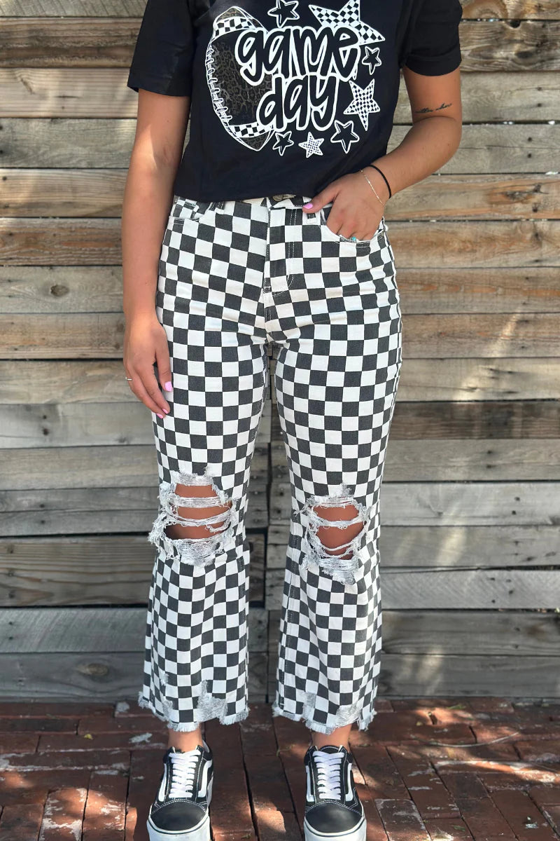 Checkered Distressed Pants