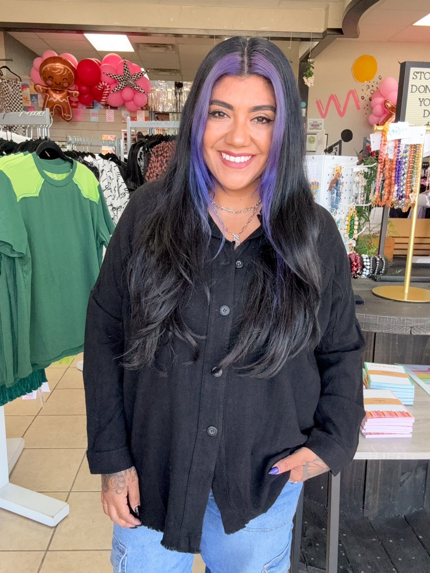 Oversized Black Linen Top