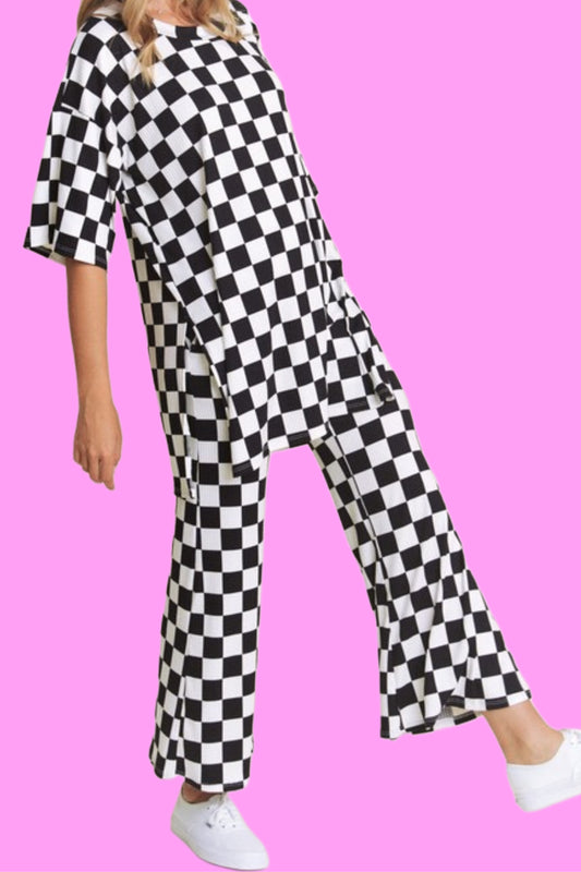 Ribbed Checkered Pant Set