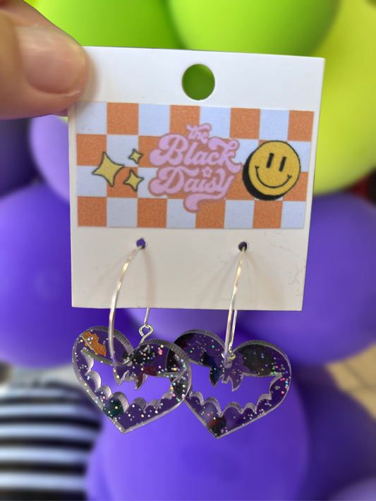 Cute Bat Heart Hoop Earrings