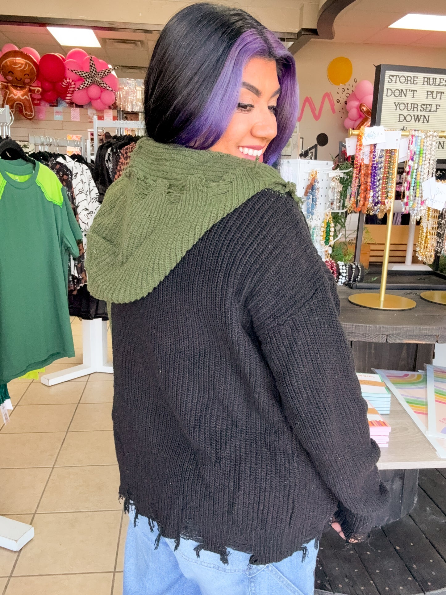 Distressed Knit Zip up Hoodie